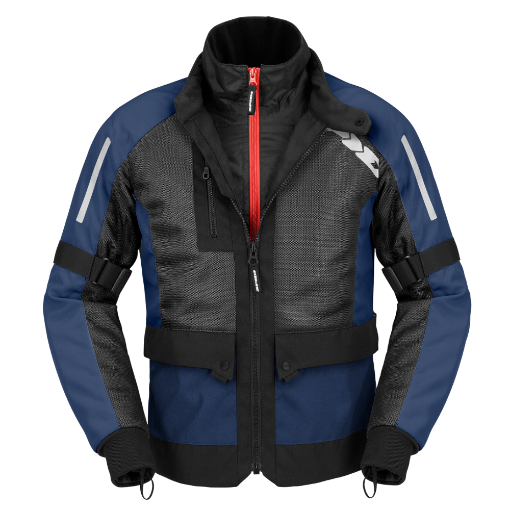 Veste de moto textile bleu et noir